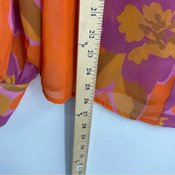 Rnwy orange pink floral blouse Sz 8 button front - Picture 7 of 10